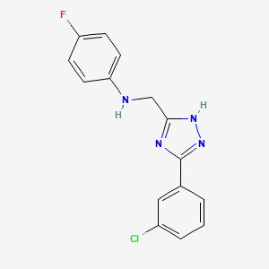 molecular formula C15H12ClFN4 B11811699 N-((5-(3-Chlorophenyl)-1H-1,2,4-triazol-3-yl)methyl)-4-fluoroaniline 