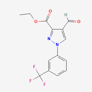 molecular formula C14H11F3N2O3 B11812409 Ethyl 4-formyl-1-(3-(trifluoromethyl)phenyl)-1H-pyrazole-3-carboxylate 