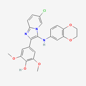 4-[6-Chloro-3-(2,3-dihydro-1,4-benzodioxin-6-ylamino)imidazo[1,2-a]pyridin-2-yl]-2,6-dimethoxyphenol