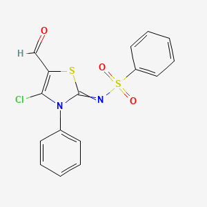 molecular formula C16H11ClN2O3S2 B11814152 N-(4-chloro-5-formyl-3-phenyl-2,3-dihydro-1,3-thiazol-2-ylidene)benzenesulfonamide 