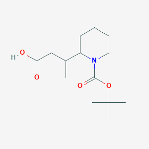 molecular formula C14H25NO4 B11814180 3-(1-(tert-Butoxycarbonyl)piperidin-2-yl)butanoic acid 