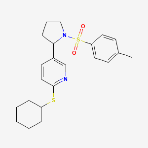 molecular formula C22H28N2O2S2 B11814513 2-(Cyclohexylthio)-5-(1-tosylpyrrolidin-2-yl)pyridine 