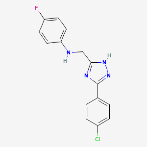 molecular formula C15H12ClFN4 B11814914 N-((5-(4-Chlorophenyl)-1H-1,2,4-triazol-3-yl)methyl)-4-fluoroaniline 