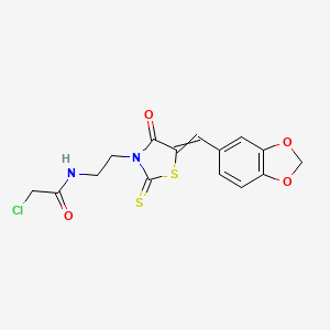 molecular formula C15H13ClN2O4S2 B11815551 N-{2-[5-(2H-1,3-benzodioxol-5-ylmethylidene)-4-oxo-2-sulfanylidene-1,3-thiazolidin-3-yl]ethyl}-2-chloroacetamide 