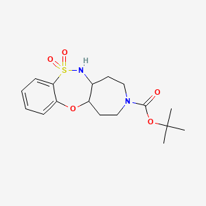 molecular formula C17H24N2O5S B11815605 Tert-butyl 9,9-dioxo-2-oxa-9lambda6-thia-10,14-diazatricyclo[9.5.0.03,8]hexadeca-3,5,7-triene-14-carboxylate 