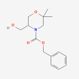 molecular formula C15H21NO4 B11815791 Benzyl 5-(hydroxymethyl)-2,2-dimethylmorpholine-4-carboxylate 