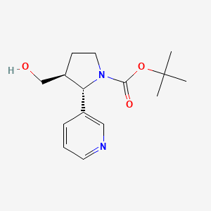molecular formula C15H22N2O3 B11816394 Trans-Tert-Butyl 3-(Hydroxymethyl)-2-(Pyridin-3-Yl)Pyrrolidine-1-Carboxylate 
