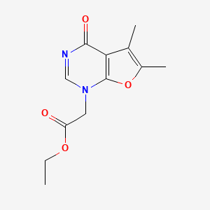 molecular formula C12H14N2O4 B11816639 Ethyl 2-(5,6-dimethyl-4-oxofuro[2,3-d]pyrimidin-1-yl)acetate 