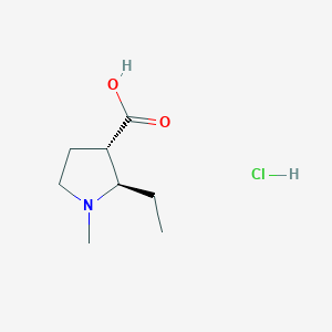 molecular formula C8H16ClNO2 B11818671 rac-(2R,3S)-2-ethyl-1-methylpyrrolidine-3-carboxylic acid hydrochloride 