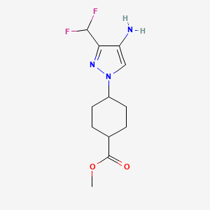 molecular formula C12H17F2N3O2 B11819515 Cyclohexanecarboxylic acid, 4-[4-amino-3-(difluoromethyl)-1H-pyrazol-1-yl]-, methyl ester, trans- 