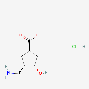 molecular formula C11H22ClNO3 B11820699 tert-butyl (1R,3S,4S)-3-(aminomethyl)-4-hydroxycyclopentane-1-carboxylate;hydrochloride 