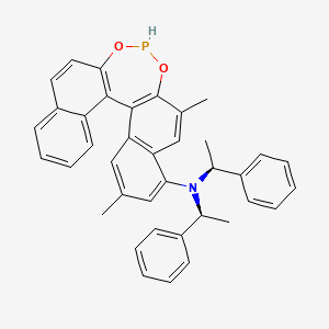 molecular formula C38H34NO2P B11821835 5,10-dimethyl-N,N-bis[(1S)-1-phenylethyl]-12,14-dioxa-13-phosphapentacyclo[13.8.0.02,11.03,8.018,23]tricosa-1(15),2(11),3(8),4,6,9,16,18,20,22-decaen-7-amine 