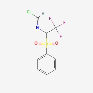 molecular formula C9H7ClF3NO2S B11822946 N-[1-(benzenesulfonyl)-2,2,2-trifluoroethyl]methanimidoyl chloride 