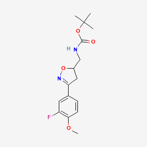 molecular formula C16H21FN2O4 B11824112 tert-butyl N-{[3-(3-fluoro-4-methoxyphenyl)-4,5-dihydro-1,2-oxazol-5-yl]methyl}carbamate 