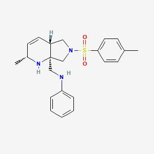 molecular formula C22H27N3O2S B11824282 N-{[(2R,4aR,7aR)-2-methyl-6-(4-methylbenzenesulfonyl)-1H,2H,4aH,5H,6H,7H,7aH-pyrrolo[3,4-b]pyridin-7a-yl]methyl}aniline 
