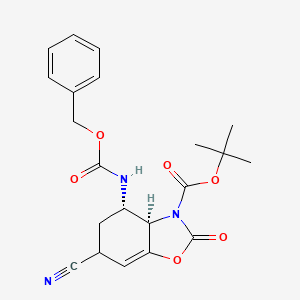 molecular formula C21H23N3O6 B11825229 tert-butyl (3aR,4S)-4-(((benzyloxy)carbonyl)amino)-6-cyano-2-oxo-3a,4,5,6-tetrahydrobenzo[d]oxazole-3(2H)-carboxylate 