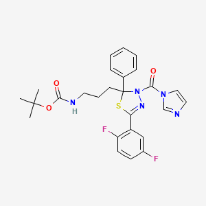 molecular formula C26H27F2N5O3S B11826950 tert-butyl (3-(5-(2,5-difluorophenyl)-3-(1H-imidazole-1-carbonyl)-2-phenyl-2,3-dihydro-1,3,4-thiadiazol-2-yl)propyl)carbamate 