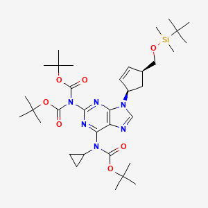 molecular formula C35H56N6O7Si B11826982 tert-butyl (2-(bis(tert-butoxycarbonyl)amino)-9-((1R,4S)-4-(((tert-butyldimethylsilyl)oxy)methyl)cyclopent-2-en-1-yl)-9H-purin-6-yl)(cyclopropyl)carbamate 