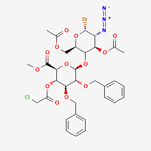 molecular formula C33H37BrClN3O13 B11827071 methyl (2S,3S,4S,5R,6R)-6-(((2R,4R,5R,6R)-4-acetoxy-2-(acetoxymethyl)-5-azido-6-bromotetrahydro-2H-pyran-3-yl)oxy)-4,5-bis(benzyloxy)-3-(2-chloroacetoxy)tetrahydro-2H-pyran-2-carboxylate 