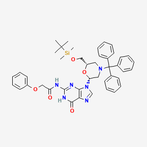 molecular formula C43H48N6O5Si B11827108 N-(9-((2R,6S)-6-(((tert-Butyldimethylsilyl)oxy)methyl)-4-tritylmorpholin-2-yl)-6-oxo-6,9-dihydro-1H-purin-2-yl)-2-phenoxyacetamide 