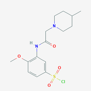 molecular formula C15H21ClN2O4S B11827928 4-Methoxy-3-[2-(4-methylpiperidin-1-yl)acetylamino]benzenesulfonylchloride 