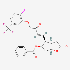 molecular formula C25H20F3IO6 B11827951 (3aS,4S,5S,6aR)-4-((E)-4-(2-iodo-5-(trifluoromethyl)phenoxy)-3-oxobut-1-en-1-yl)-2-oxohexahydro-2H-cyclopenta[b]furan-5-yl benzoate 