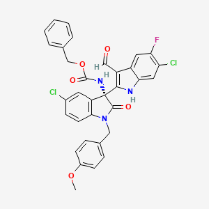 molecular formula C33H24Cl2FN3O5 B11828035 benzyl (R)-(5-chloro-3-(6-chloro-5-fluoro-3-formyl-1H-indol-2-yl)-1-(4-methoxybenzyl)-2-oxoindolin-3-yl)carbamate 