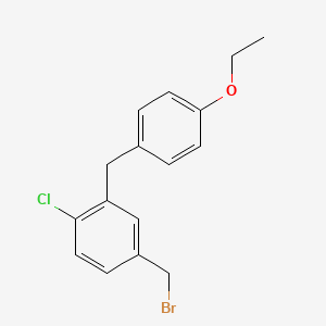 molecular formula C16H16BrClO B11828084 Benzene, 4-(bromomethyl)-1-chloro-2-[(4-ethoxyphenyl)methyl]- 