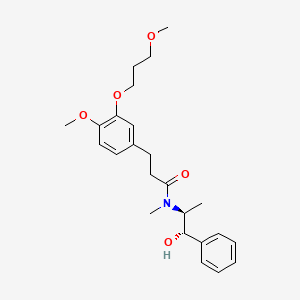 molecular formula C24H33NO5 B11828132 Benzenepropanamide, N-[(1S,2S)-2-hydroxy-1-methyl-2-phenylethyl]-4-methoxy-3-(3-methoxypropoxy)-N-methyl- 