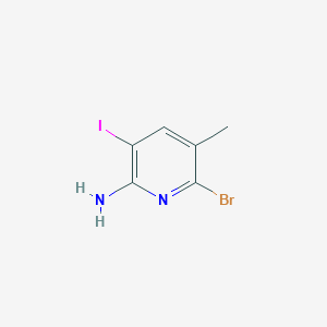 molecular formula C6H6BrIN2 B11828283 6-Bromo-3-iodo-5-methylpyridin-2-amine 