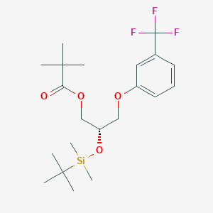 molecular formula C21H33F3O4Si B11828302 Propanoic acid, 2,2-dimethyl-, (2S)-2-[[(1,1-dimethylethyl)dimethylsilyl]oxy]-3-[3-(trifluoromethyl)phenoxy]propyl ester 