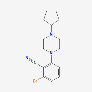 molecular formula C16H20BrN3 B11828372 2-Bromo-6-(4-cyclopentylpiperazin-1-YL)benzonitrile 