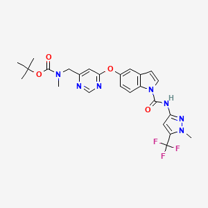 molecular formula C25H26F3N7O4 B11828528 tert-butyl methyl((6-((1-((1-methyl-5-(trifluoromethyl)-1H-pyrazol-3-yl)carbamoyl)-1H-indol-5-yl)oxy)pyrimidin-4-yl)methyl)carbamate 