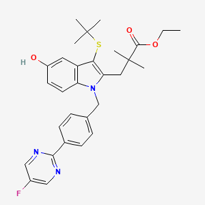 molecular formula C30H34FN3O3S B11828916 Ethyl 3-(3-(tert-butylthio)-1-(4-(5-fluoropyrimidin-2-yl)benzyl)-5-hydroxy-1H-indol-2-yl)-2,2-dimethylpropanoate 