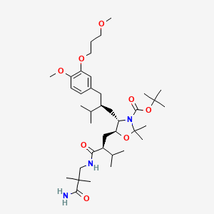 molecular formula C38H65N3O8 B11828963 tert-butyl (4S,5S)-5-((S)-2-((3-amino-2,2-dimethyl-3-oxopropyl)carbamoyl)-3-methylbutyl)-4-((S)-2-(4-methoxy-3-(3-methoxypropoxy)benzyl)-3-methylbutyl)-2,2-dimethyloxazolidine-3-carboxylate 