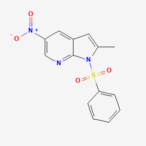 molecular formula C14H11N3O4S B11829094 2-Methyl-5-nitro-1-(phenylsulfonyl)-1h-pyrrolo[2,3-b]pyridine 