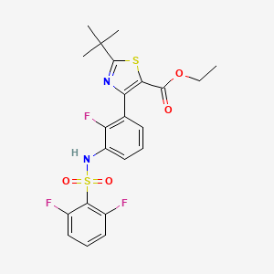 molecular formula C22H21F3N2O4S2 B11829282 Ethyl 2-(tert-butyl)-4-(3-((2,6-difluorophenyl)sulfonamido)-2-fluorophenyl)thiazole-5-carboxylate 