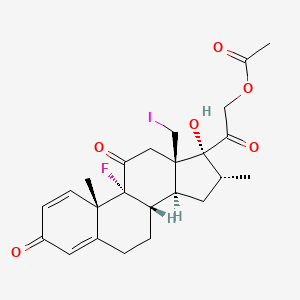 molecular formula C24H28FIO6 B11829452 2-((8S,9R,10S,13R,14S,16R,17R)-9-Fluoro-17-hydroxy-13-(iodomethyl)-10,16-dimethyl-3,11-dioxo-6,7,8,9,10,11,12,13,14,15,16,17-dodecahydro-3H-cyclopenta[a]phenanthren-17-yl)-2-oxoethyl acetate 