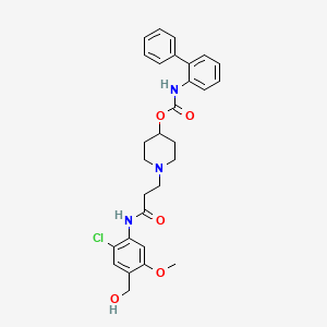 molecular formula C29H32ClN3O5 B11829571 Carbamic acid, N-[1,1'-biphenyl]-2-yl-, 1-[3-[[2-chloro-4-(hydroxymethyl)-5-methoxyphenyl]amino]-3-oxopropyl]-4-piperidinyl ester 