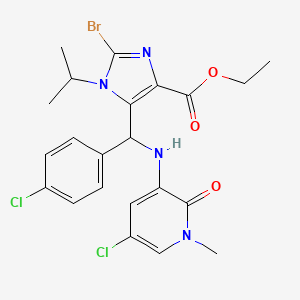 molecular formula C22H23BrCl2N4O3 B11829577 ethyl2-bromo-5-(((5-chloro-1-methyl-2-oxo-1,2-dihydropyridin-3-yl)amino)(4-chlorophenyl)methyl)-1-isopropyl-1H-imidazole-4-carboxylate 