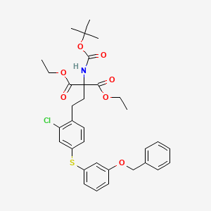 molecular formula C33H38ClNO7S B11829726 Propanedioic acid, 2-[2-[2-chloro-4-[[3-(phenylmethoxy)phenyl]thio]phenyl]ethyl]-2-[[(1,1-dimethylethoxy)carbonyl]amino]-, 1,3-diethyl ester 