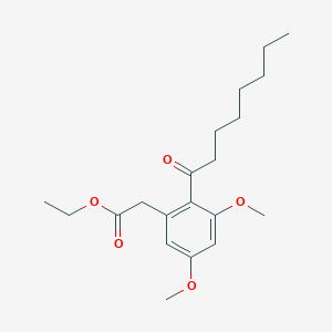molecular formula C20H30O5 B11829751 Ethyl 2-(3,5-dimethoxy-2-octanoylphenyl)acetate 