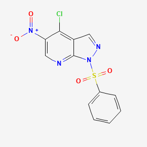 molecular formula C12H7ClN4O4S B11829865 1-(benzenesulfonyl)-4-chloro-5-nitro-1H-pyrazolo[3,4-b]pyridine 