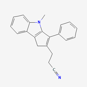 molecular formula C21H18N2 B11829866 Cyclopent[b]indole-2-propanenitrile, 1,4-dihydro-4-methyl-3-phenyl- CAS No. 828937-88-8