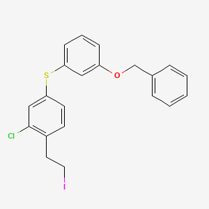 molecular formula C21H18ClIOS B11830087 Benzene, 1-[[3-chloro-4-(2-iodoethyl)phenyl]thio]-3-(phenylmethoxy)- 