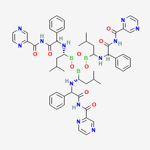 molecular formula C54H63B3N12O9 B11830241 N-[2-[[(1R)-3-methyl-1-[4-[(1R)-3-methyl-1-[[2-oxo-1-phenyl-2-(pyrazine-2-carbonylamino)ethyl]amino]butyl]-6-[3-methyl-1-[[2-oxo-1-phenyl-2-(pyrazine-2-carbonylamino)ethyl]amino]butyl]-1,3,5,2,4,6-trioxatriborinan-2-yl]butyl]amino]-2-phenylacetyl]pyrazine-2-carboxamide 