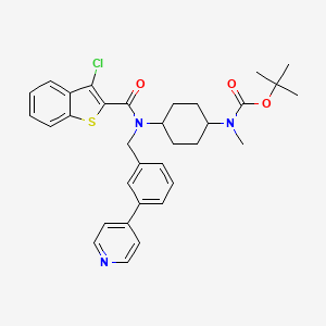 molecular formula C33H36ClN3O3S B11830294 Carbamic acid, N-[trans-4-[[(3-chlorobenzo[b]thien-2-yl)carbonyl][[3-(4-pyridinyl)phenyl]methyl]amino]cyclohexyl]-N-methyl-, 1,1-dimethylethyl ester 