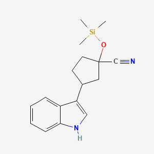 molecular formula C17H22N2OSi B11830303 Cyclopentanecarbonitrile, 3-(1H-indol-3-yl)-1-[(trimethylsilyl)oxy]- CAS No. 439117-74-5