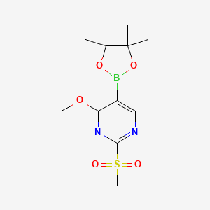 molecular formula C12H19BN2O5S B11830363 4-Methoxy-2-(methylsulfonyl)-5-(4,4,5,5-tetramethyl-1,3,2-dioxaborolan-2-yl)pyrimidine 