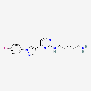 molecular formula C18H21FN6 B11830395 N1-(4-(1-(4-Fluorophenyl)-1H-pyrazol-4-yl)pyrimidin-2-yl)pentane-1,5-diamine 